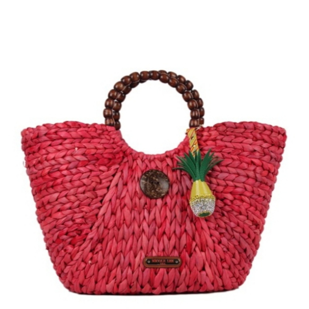 Nicole Lee Natayla Button Straw Bag